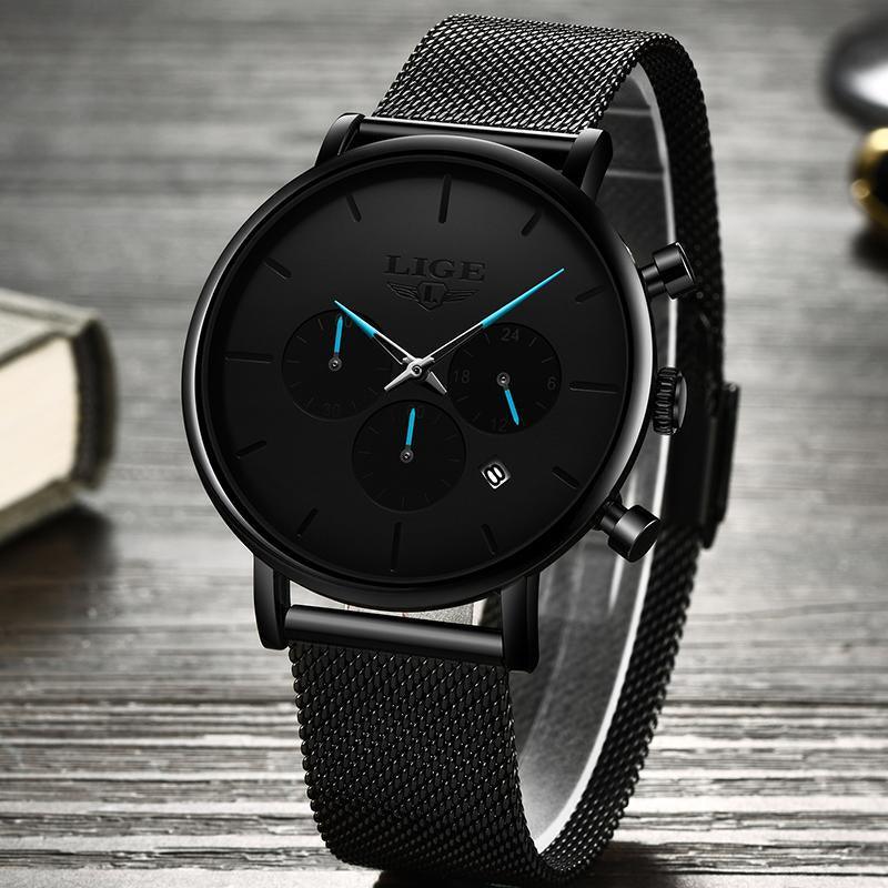 Men's Elegant Waterproof  Watch With Chronometers And Color Hands Unique Design Excellent Look