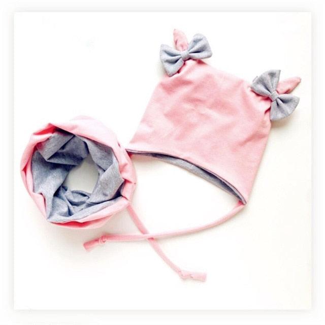 Baby Cotton Hat  Autumn Winter Children Scarf Hat Sets  Bowknot Ear Baby Girl Boy Warm Beanies Cap Neck Warmer Scarf Fleece Balaclava Hood Ski Mask Cold Weather Face Mask Neck Warmer Winter Nose Warmer Stevvex
