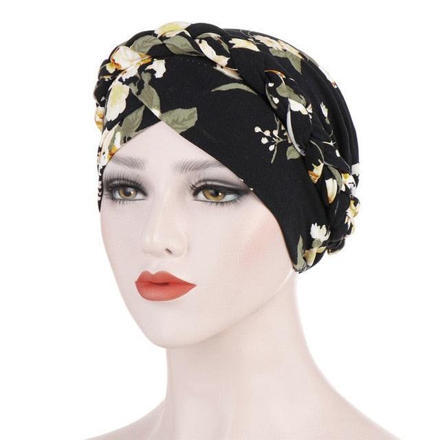 Fashion Soft Cotton Print Braid Turban Lightweight Muslim Turbans Head For Women Women's Hijabs Caps Hat Lightweight Inner Hijab Caps Elegant Arab Wrap Head Scarves Turban Scarf For Women Stevvex