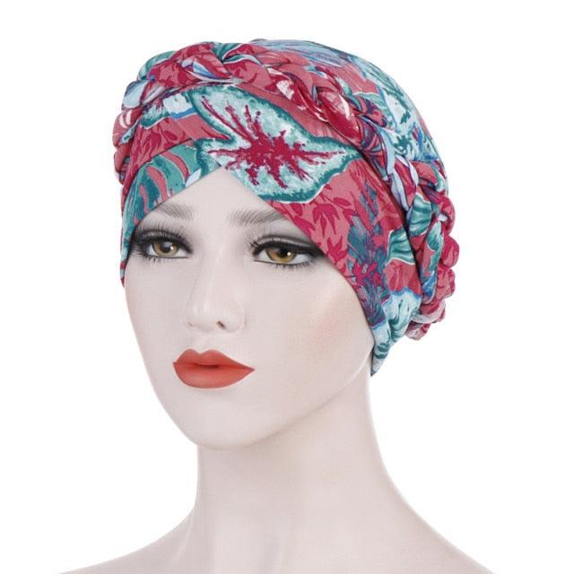 Fashion Soft Cotton Print Braid Turban Lightweight Muslim Turbans Head For Women Women's Hijabs Caps Hat Lightweight Inner Hijab Caps Elegant Arab Wrap Head Scarves Turban Scarf For Women Stevvex