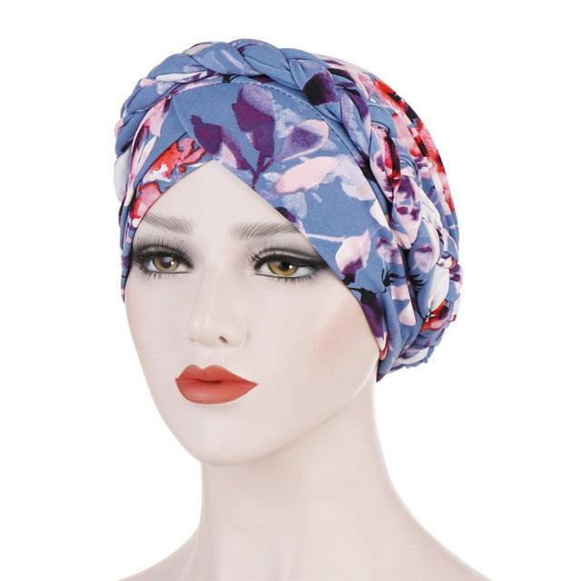 Fashion Soft Cotton Print Braid Turban Lightweight Muslim Turbans Head For Women Women's Hijabs Caps Hat Lightweight Inner Hijab Caps Elegant Arab Wrap Head Scarves Turban Scarf For Women Stevvex