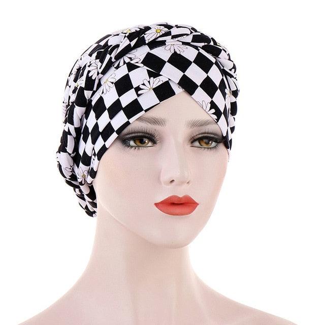 Fashion Soft Cotton Print Braid Turban Lightweight Muslim Turbans Head For Women Women's Hijabs Caps Hat Lightweight Inner Hijab Caps Elegant Arab Wrap Head Scarves Turban Scarf For Women Stevvex