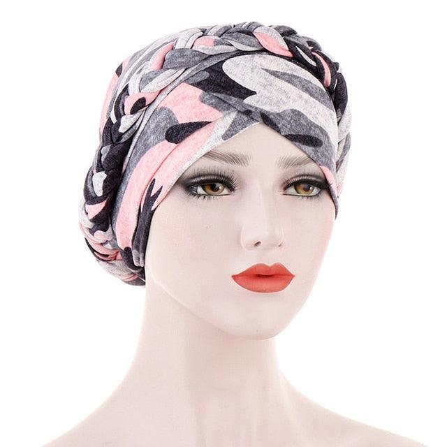 Fashion Soft Cotton Print Braid Turban Lightweight Muslim Turbans Head For Women Women's Hijabs Caps Hat Lightweight Inner Hijab Caps Elegant Arab Wrap Head Scarves Turban Scarf For Women Stevvex