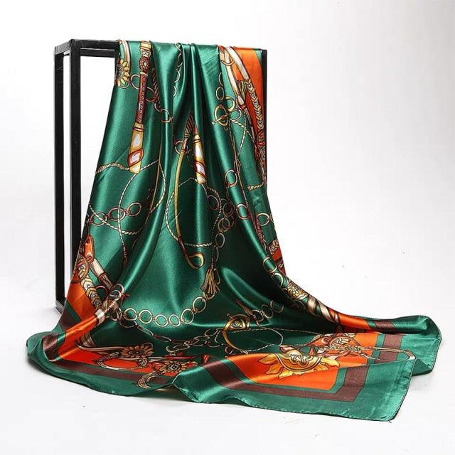 Luxury Long Soft Square Silk Scarves Lightweight Elegant Satin Silk Soft Head Wrap Escharpe Hijab Scarf Muslim Female Silky Shawls Wrap Hair Head Scarves Bandanna For  Women 90*90cm Stevvex