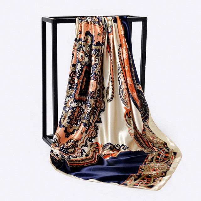Luxury Long Soft Square Silk Scarves Lightweight Elegant Satin Silk Soft Head Wrap Escharpe Hijab Scarf Muslim Female Silky Shawls Wrap Hair Head Scarves Bandanna For  Women 90*90cm Stevvex