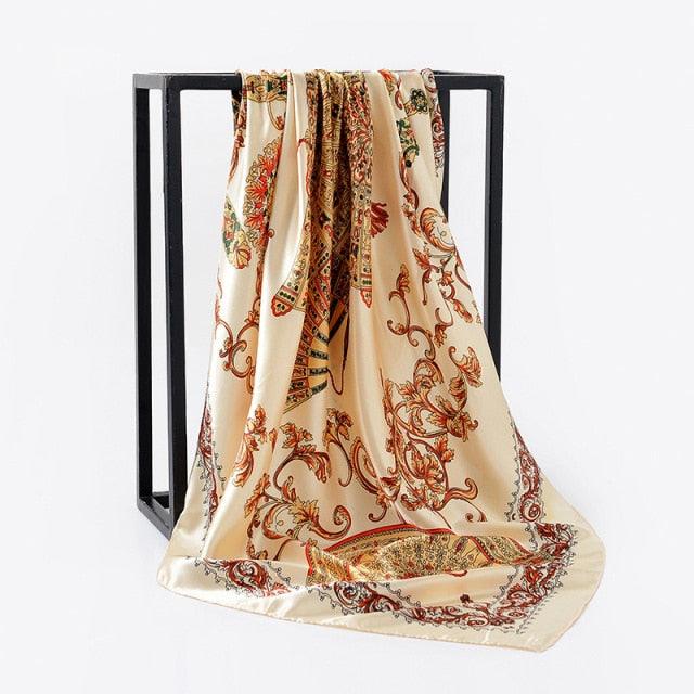 Luxury Long Soft Square Silk Scarves Lightweight Elegant Satin Silk Soft Head Wrap Escharpe Hijab Scarf Muslim Female Silky Shawls Wrap Hair Head Scarves Bandanna For  Women 90*90cm Stevvex