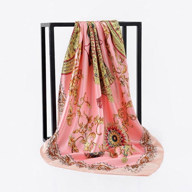 Luxury Long Soft Square Silk Scarves Lightweight Elegant Satin Silk Soft Head Wrap Escharpe Hijab Scarf Muslim Female Silky Shawls Wrap Hair Head Scarves Bandanna For  Women 90*90cm Stevvex
