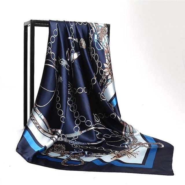 Luxury Long Soft Square Silk Scarves Lightweight Elegant Satin Silk Soft Head Wrap Escharpe Hijab Scarf Muslim Female Silky Shawls Wrap Hair Head Scarves Bandanna For  Women 90*90cm Stevvex