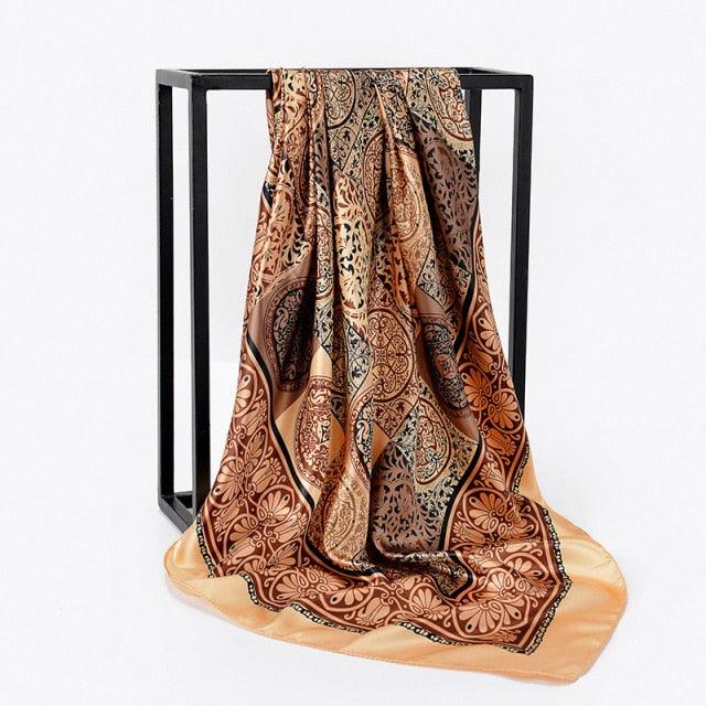 Luxury Long Soft Square Silk Scarves Lightweight Elegant Satin Silk Soft Head Wrap Escharpe Hijab Scarf Muslim Female Silky Shawls Wrap Hair Head Scarves Bandanna For  Women 90*90cm Stevvex