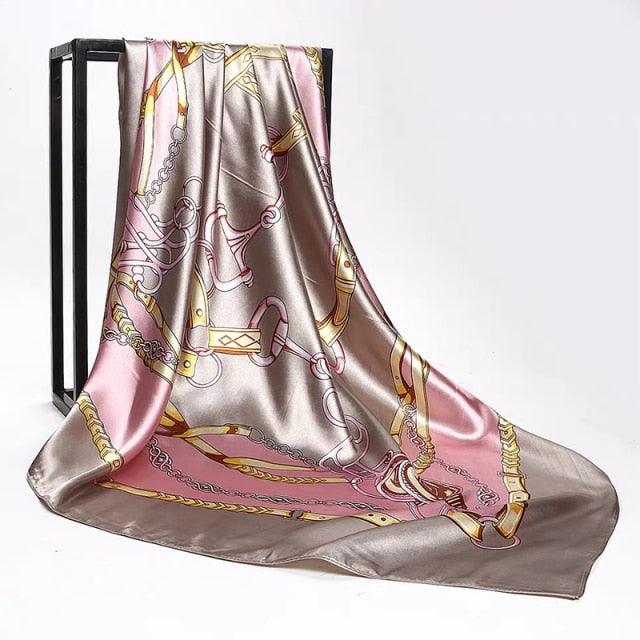 Luxury Long Soft Square Silk Scarves Lightweight Elegant Satin Silk Soft Head Wrap Escharpe Hijab Scarf Muslim Female Silky Shawls Wrap Hair Head Scarves Bandanna For  Women 90*90cm Stevvex