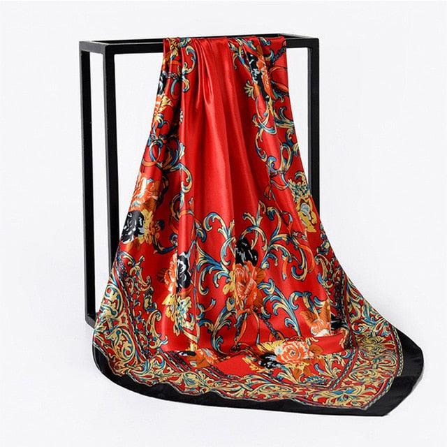 Luxury Long Soft Square Silk Scarves Lightweight Elegant Satin Silk Soft Head Wrap Escharpe Hijab Scarf Muslim Female Silky Shawls Wrap Hair Head Scarves Bandanna For  Women 90*90cm Stevvex
