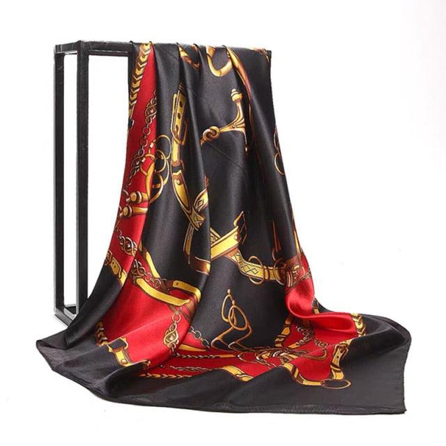 Luxury Long Soft Square Silk Scarves Lightweight Elegant Satin Silk Soft Head Wrap Escharpe Hijab Scarf Muslim Female Silky Shawls Wrap Hair Head Scarves Bandanna For  Women 90*90cm Stevvex