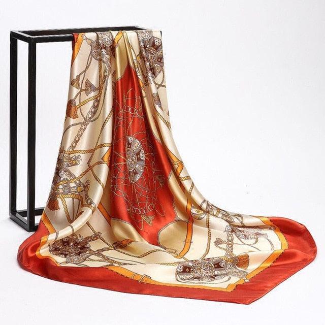 Luxury Long Soft Square Silk Scarves Lightweight Elegant Satin Silk Soft Head Wrap Escharpe Hijab Scarf Muslim Female Silky Shawls Wrap Hair Head Scarves Bandanna For  Women 90*90cm Stevvex
