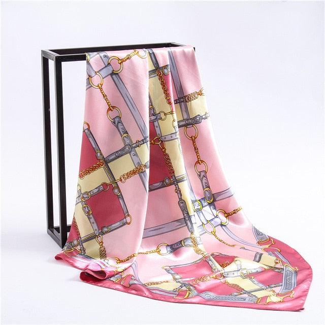 Luxury Long Soft Square Silk Scarves Lightweight Elegant Satin Silk Soft Head Wrap Escharpe Hijab Scarf Muslim Female Silky Shawls Wrap Hair Head Scarves Bandanna For  Women 90*90cm Stevvex