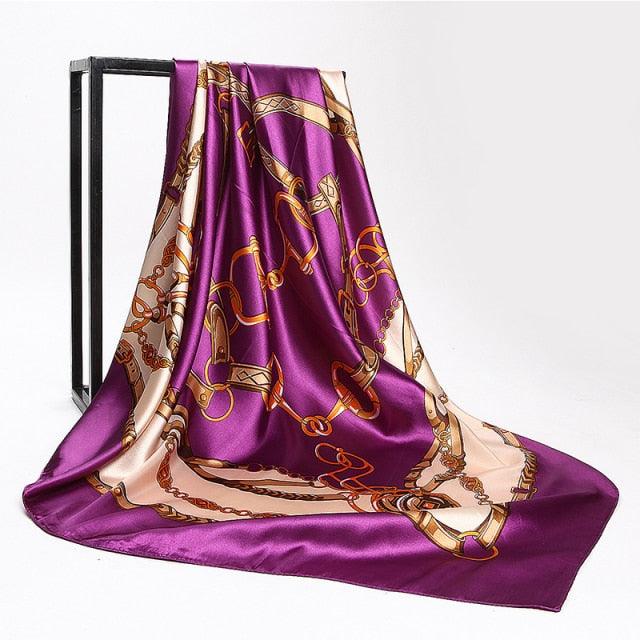 Luxury Long Soft Square Silk Scarves Lightweight Elegant Satin Silk Soft Head Wrap Escharpe Hijab Scarf Muslim Female Silky Shawls Wrap Hair Head Scarves Bandanna For  Women 90*90cm Stevvex