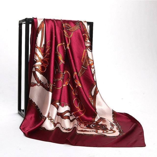 Luxury Long Soft Square Silk Scarves Lightweight Elegant Satin Silk Soft Head Wrap Escharpe Hijab Scarf Muslim Female Silky Shawls Wrap Hair Head Scarves Bandanna For  Women 90*90cm Stevvex