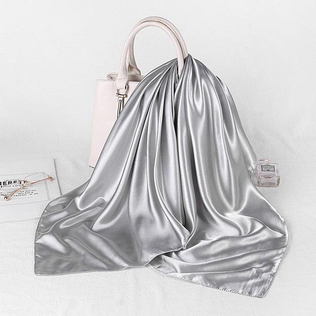 Luxury Long Soft Square Silk Scarves Lightweight Elegant Satin Silk Soft Head Wrap Escharpe Hijab Scarf Muslim Female Silky Shawls Wrap Hair Head Scarves Bandanna For  Women 90*90cm Stevvex