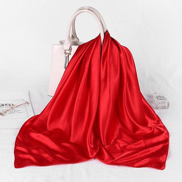 Luxury Long Soft Square Silk Scarves Lightweight Elegant Satin Silk Soft Head Wrap Escharpe Hijab Scarf Muslim Female Silky Shawls Wrap Hair Head Scarves Bandanna For  Women 90*90cm Stevvex