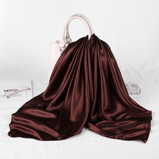 Luxury Long Soft Square Silk Scarves Lightweight Elegant Satin Silk Soft Head Wrap Escharpe Hijab Scarf Muslim Female Silky Shawls Wrap Hair Head Scarves Bandanna For  Women 90*90cm Stevvex