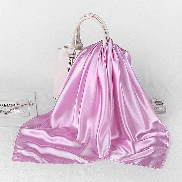 Luxury Long Soft Square Silk Scarves Lightweight Elegant Satin Silk Soft Head Wrap Escharpe Hijab Scarf Muslim Female Silky Shawls Wrap Hair Head Scarves Bandanna For  Women 90*90cm Stevvex