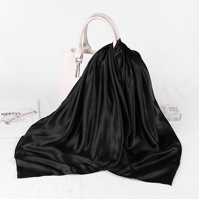 Luxury Long Soft Square Silk Scarves Lightweight Elegant Satin Silk Soft Head Wrap Escharpe Hijab Scarf Muslim Female Silky Shawls Wrap Hair Head Scarves Bandanna For  Women 90*90cm Stevvex