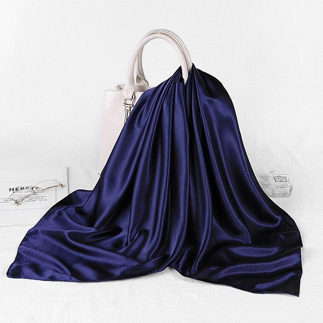 Luxury Long Soft Square Silk Scarves Lightweight Elegant Satin Silk Soft Head Wrap Escharpe Hijab Scarf Muslim Female Silky Shawls Wrap Hair Head Scarves Bandanna For  Women 90*90cm Stevvex