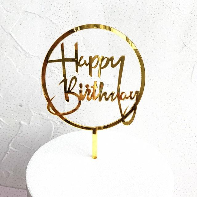 New Colored Flowers Happy Birthday Cake Topper Happy Birthday Cake Topper Acrylic With Flowers Cupcake Topper For Various Birthday Party Cake Decorations Golden Acrylic Birthday Party Dessert Decoration For Baby Shower Baking Supplies Stevvex