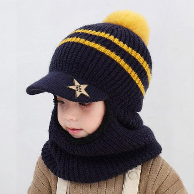 Thick Knitted Acrylic Winter Beanie Hats For Kids Child Outdoor Warm Balaclava Cap Girls Boys Bib Mask Face Cover Hairball Hat  Beanie Cap Mask Scarf Hat Set Outdoor Sport Warm Beanies Hat For Men Knitted Hats Bandana Hiking Camping Kid Neck Warmer Cap Stevvex