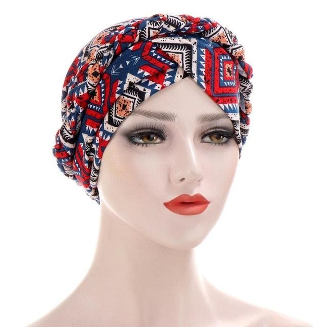 Fashion Soft Cotton Print Braid Turban Lightweight Muslim Turbans Head For Women Women's Hijabs Caps Hat Lightweight Inner Hijab Caps Elegant Arab Wrap Head Scarves Turban Scarf For Women Stevvex
