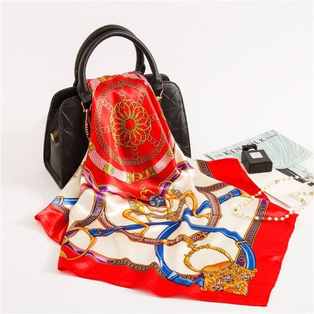 Luxury Long Soft Square Silk Scarves Lightweight Elegant Satin Silk Soft Head Wrap Escharpe Hijab Scarf Muslim Female Silky Shawls Wrap Hair Head Scarves Bandanna For  Women 90*90cm Stevvex