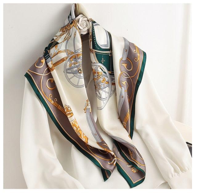 Luxury Long Soft Square Silk Scarves Lightweight Elegant Satin Silk Soft Head Wrap Escharpe Hijab Scarf Muslim Female Silky Shawls Wrap Hair Head Scarves Bandanna For  Women 90*90cm Stevvex