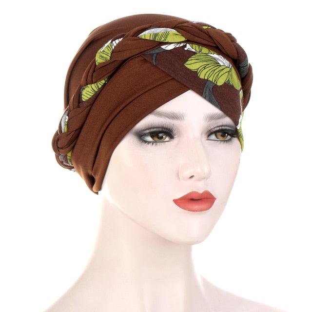 Fashion Soft Cotton Print Braid Turban Lightweight Muslim Turbans Head For Women Women's Hijabs Caps Hat Lightweight Inner Hijab Caps Elegant Arab Wrap Head Scarves Turban Scarf For Women Stevvex
