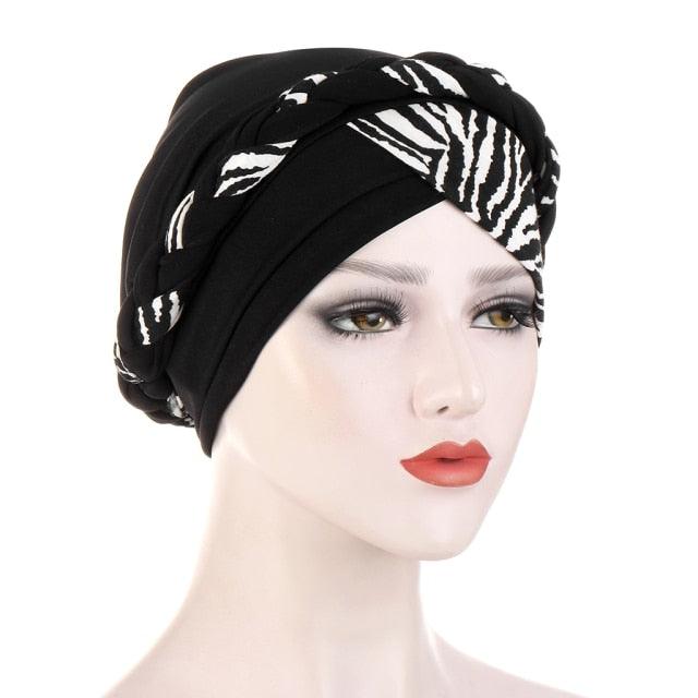 Fashion Soft Cotton Print Braid Turban Lightweight Muslim Turbans Head For Women Women's Hijabs Caps Hat Lightweight Inner Hijab Caps Elegant Arab Wrap Head Scarves Turban Scarf For Women Stevvex