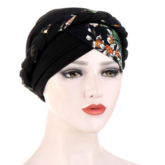 Fashion Soft Cotton Print Braid Turban Lightweight Muslim Turbans Head For Women Women's Hijabs Caps Hat Lightweight Inner Hijab Caps Elegant Arab Wrap Head Scarves Turban Scarf For Women Stevvex