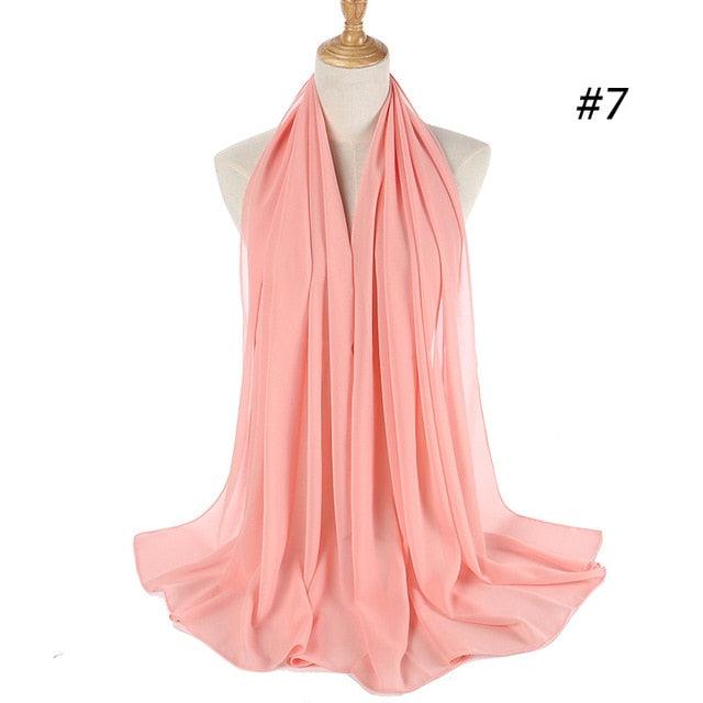 New Long Solid Colorful Soft Chiffon Hijab Elegant Scarf Wrap Lightweight Islamic Head Wear Escharpe Shawls Headband Stole Muslim Hijabs Wrap Headscarf Scarves Colors For Women Stevvex