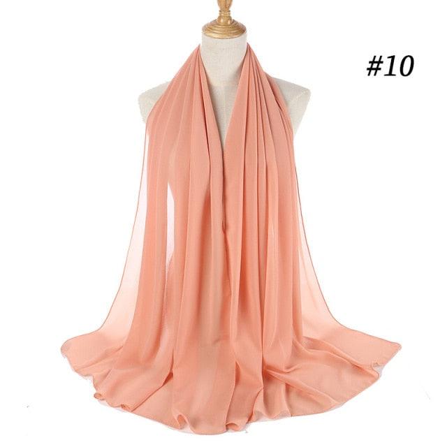 New Long Solid Colorful Soft Chiffon Hijab Elegant Scarf Wrap Lightweight Islamic Head Wear Escharpe Shawls Headband Stole Muslim Hijabs Wrap Headscarf Scarves Colors For Women Stevvex