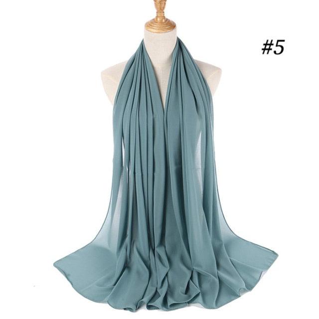 New Long Solid Colorful Soft Chiffon Hijab Elegant Scarf Wrap Lightweight Islamic Head Wear Escharpe Shawls Headband Stole Muslim Hijabs Wrap Headscarf Scarves Colors For Women Stevvex