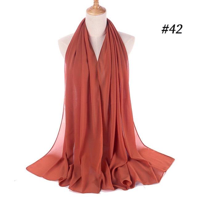 New Long Solid Colorful Soft Chiffon Hijab Elegant Scarf Wrap Lightweight Islamic Head Wear Escharpe Shawls Headband Stole Muslim Hijabs Wrap Headscarf Scarves Colors For Women Stevvex