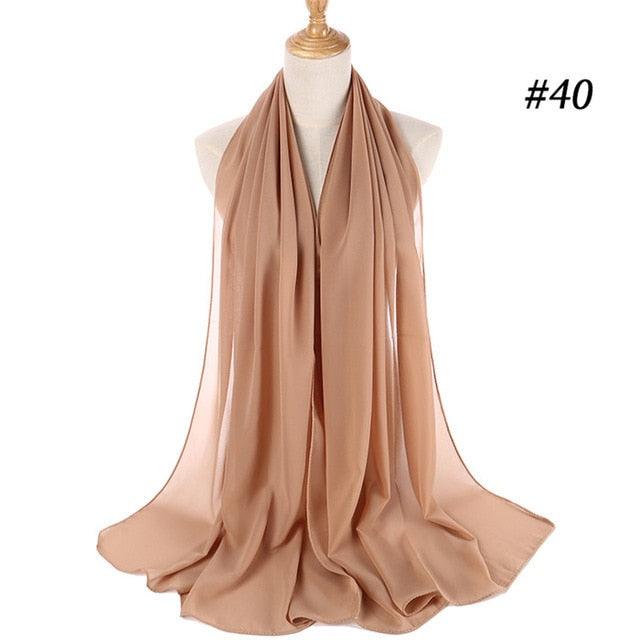New Long Solid Colorful Soft Chiffon Hijab Elegant Scarf Wrap Lightweight Islamic Head Wear Escharpe Shawls Headband Stole Muslim Hijabs Wrap Headscarf Scarves Colors For Women Stevvex