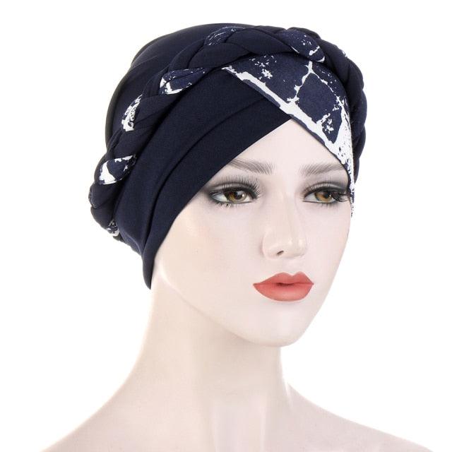 Fashion Soft Cotton Print Braid Turban Lightweight Muslim Turbans Head For Women Women's Hijabs Caps Hat Lightweight Inner Hijab Caps Elegant Arab Wrap Head Scarves Turban Scarf For Women Stevvex