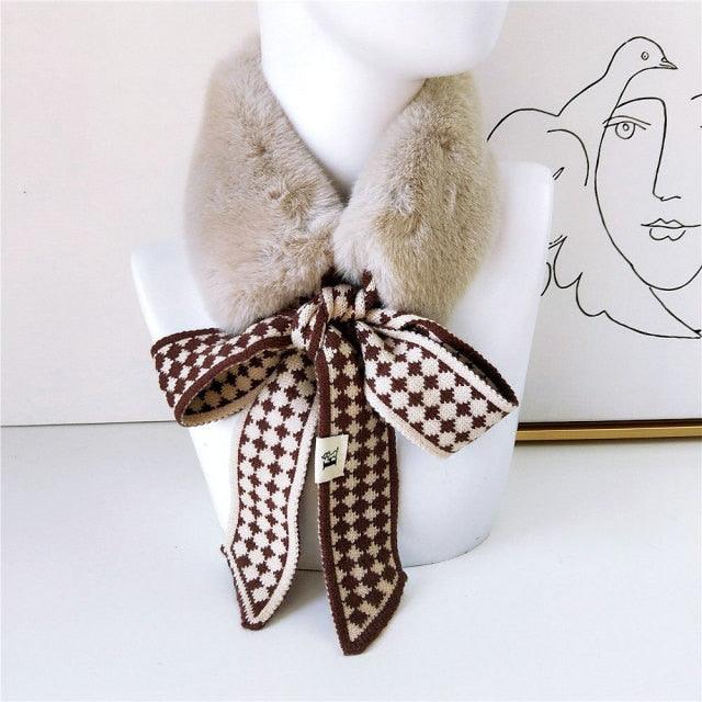 New Autumn Winter Fashion Soft Faux Fur Crochet Knitted  Neck Warmer Elastic Neck Gaiter Head Wrap Lightweight Scarf Collar Neck Elegant Warmer Scarves for Women Stevvex