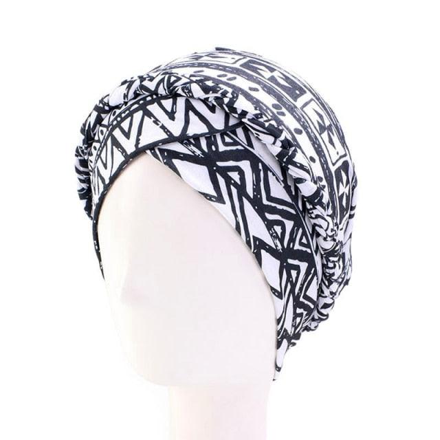 Fashion Soft Cotton Print Braid Turban Lightweight Muslim Turbans Head For Women Women's Hijabs Caps Hat Lightweight Inner Hijab Caps Elegant Arab Wrap Head Scarves Turban Scarf For Women Stevvex