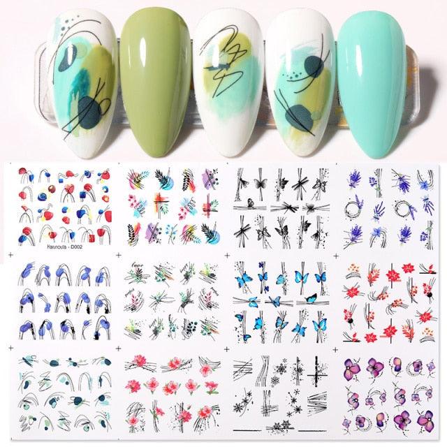 Colorful Wave Geometrics Shaped Water Decals Stickers For Nails Snake And Face Image Sliders Nail Art Decoration Decor Tip Transfer Nail Decals Sticker For Pretty Girl Self-Adhesive Nail Decals Designer Nail Stickers for Acrylic