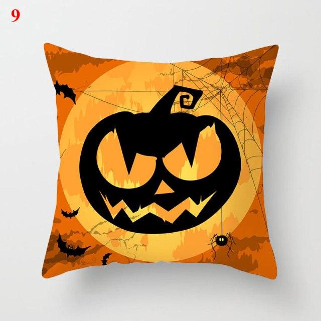 Halloween Cushion Cover Soft Linen Pillow Case Sofa Decoration Pumpkin Printed Pillow Case Orange And Black Pillow Cover For Living Room Car Pillowcase Home Supplies Stevvex