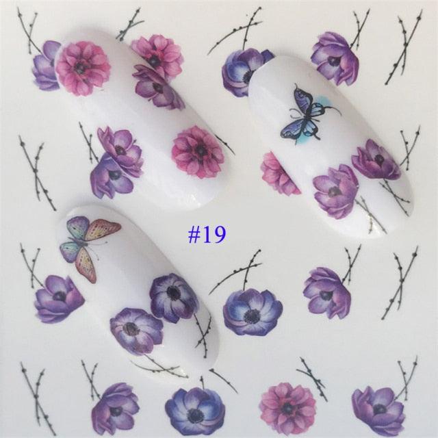 Nail Water Sticker Flower Flamingo Beauty Slider Bloom Colorful Plant Pattern 3D Manicure Sticker Nail Art Decorations Luxurious Nail Art Decoration White Feather Lace Flower Leaf Carving Design Exquisite Pattern Nail Art Supplies Self-Adhesive Nail