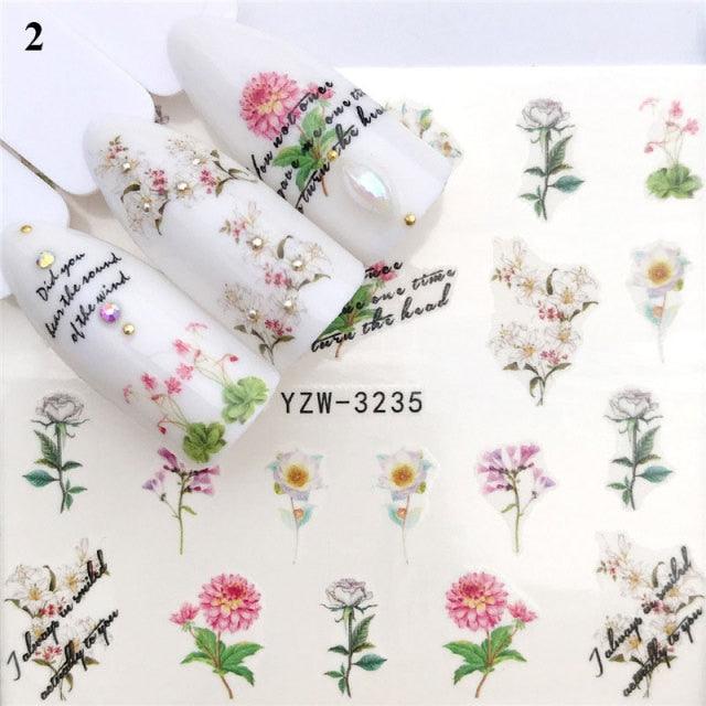 Nail Water Sticker Flower Flamingo Beauty Slider Bloom Colorful Plant Pattern 3D Manicure Sticker Nail Art Decorations Luxurious Nail Art Decoration White Feather Lace Flower Leaf Carving Design Exquisite Pattern Nail Art Supplies Self-Adhesive Nail