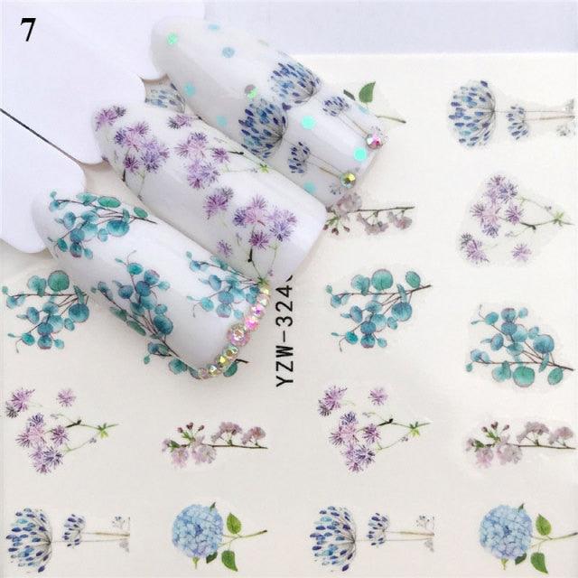 Nail Water Sticker Flower Flamingo Beauty Slider Bloom Colorful Plant Pattern 3D Manicure Sticker Nail Art Decorations Luxurious Nail Art Decoration White Feather Lace Flower Leaf Carving Design Exquisite Pattern Nail Art Supplies Self-Adhesive Nail