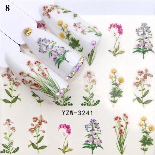 Nail Water Sticker Flower Flamingo Beauty Slider Bloom Colorful Plant Pattern 3D Manicure Sticker Nail Art Decorations Luxurious Nail Art Decoration White Feather Lace Flower Leaf Carving Design Exquisite Pattern Nail Art Supplies Self-Adhesive Nail