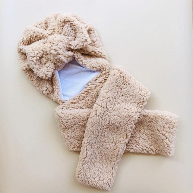 Baby Cotton Hat  Autumn Winter Children Scarf Hat Sets  Bowknot Ear Baby Girl Boy Warm Beanies Cap Neck Warmer Scarf Fleece Balaclava Hood Ski Mask Cold Weather Face Mask Neck Warmer Winter Nose Warmer Stevvex