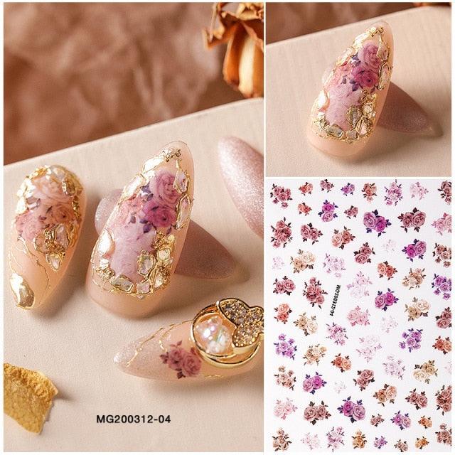NEW 3D Flower Nail Sticker Art Pink Rose Nail Adhesive Slider Beauty Wedding Nail Art Decorations Designs Tool Manicure for Woman Decoration Nail Art Nail Ornament Self Adhesive Nail Decals Colorful Nail Sticker Jewelry Design For Nails Sliders Tips